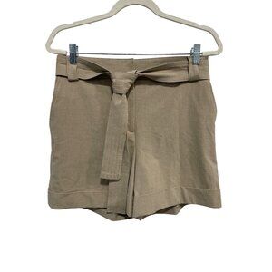 Rachel Zoe Belted Shorts Size 8 High Rise Elastic Waist Cuffed Hem Khaki Neutral